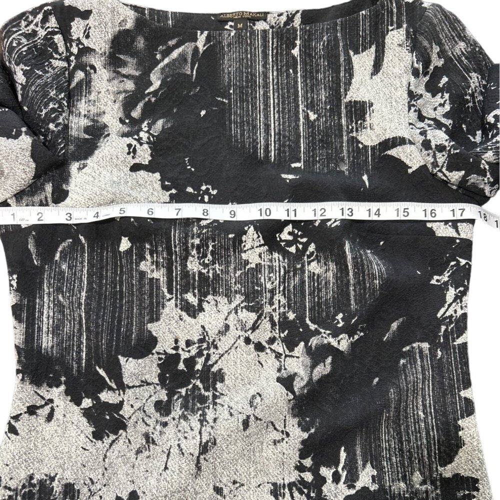 Alberto Makali Women's Size M Top Puff Ruffle Sleeve Black Gray Print - Picture 5 of 7
